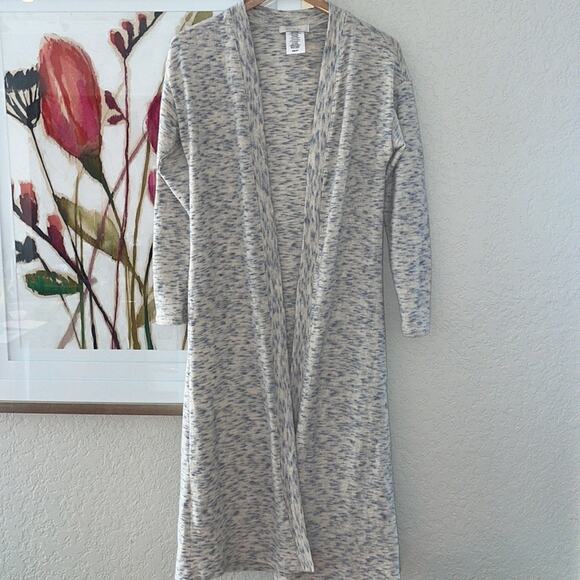 Long Cream Marled Duster Sweater Cozy Grandma Cardigan Loungewear Oversized - Picture 1 of 5